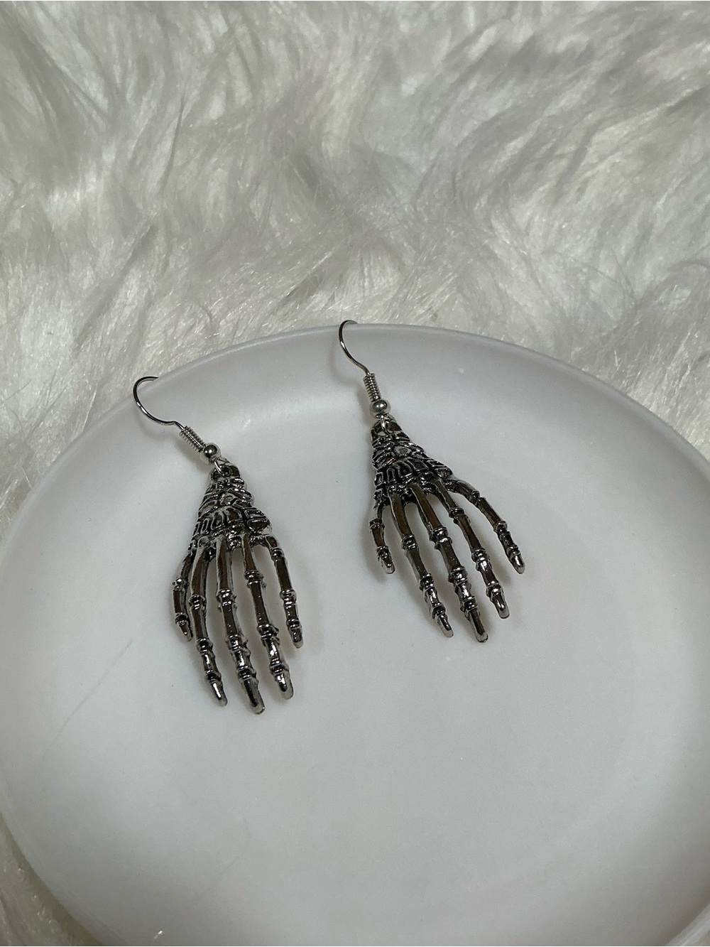 Halloween Spooky Skeleton Hand Silver-tone Earrings